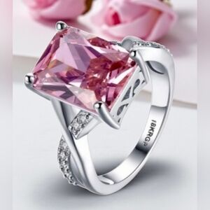 Sterling Silver Pink Sapphire Cubic Zirconia Ring Womens Jewelry